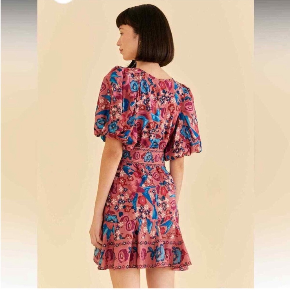 💥 FARM RIO Blush Floral Bird Mini Dress w Belt Sz S - Picture 6 of 13